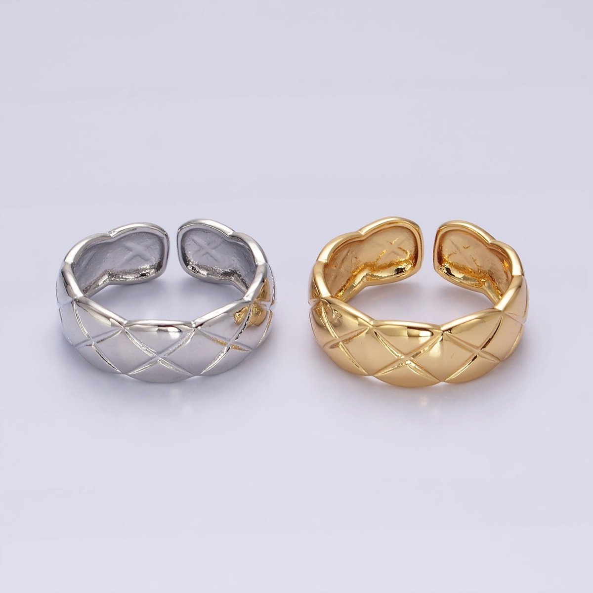 24K Gold Filled Quilted Band Adjustable Ring in Gold & Silver | O-625 O-626