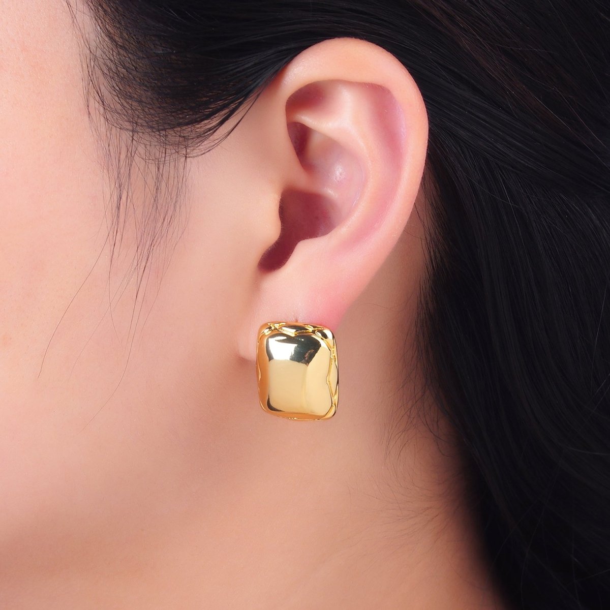 24K Gold Filled Rounded Rectangular Stud Earrings in Gold & Silver | AB901 AB902