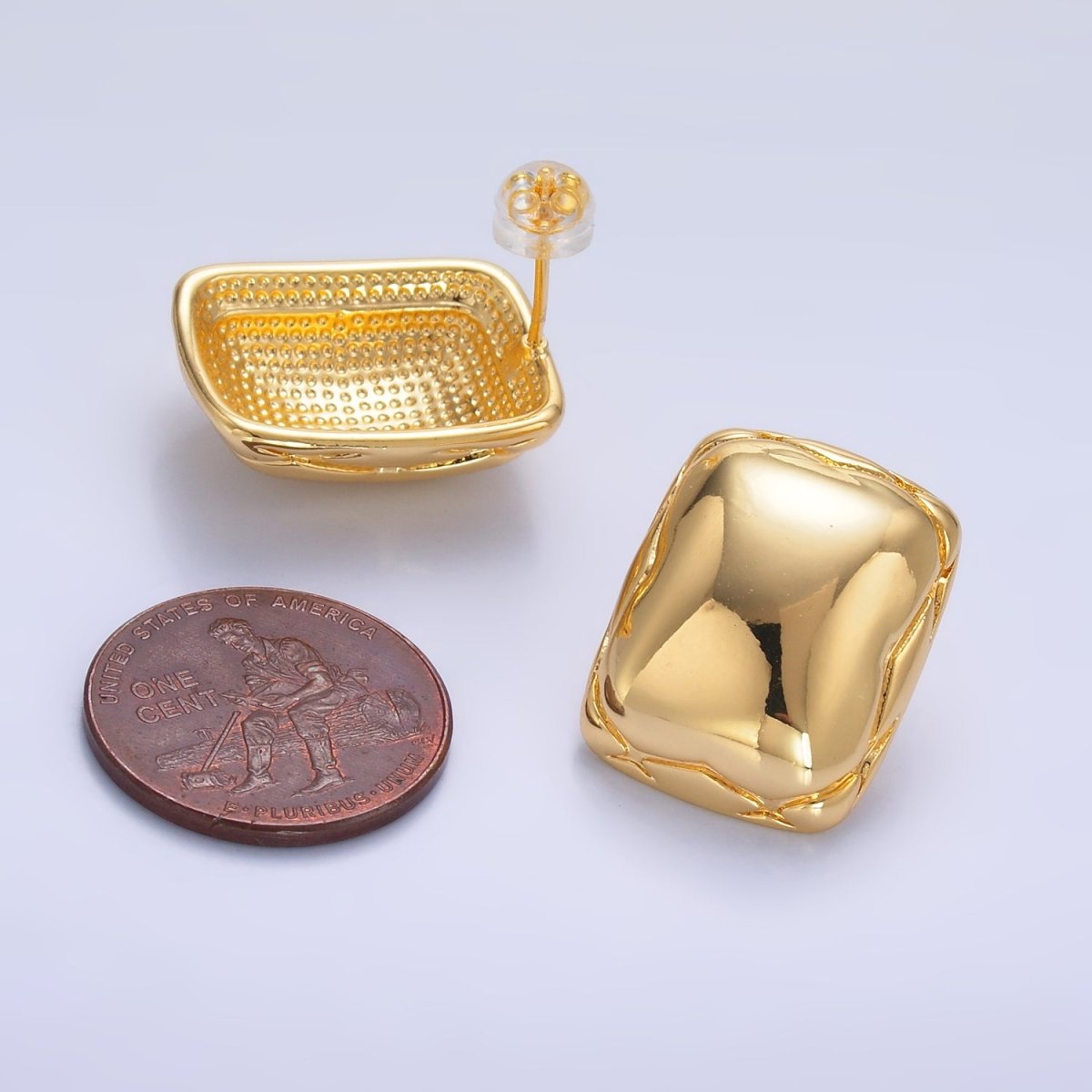 24K Gold Filled Rounded Rectangular Stud Earrings in Gold & Silver | AB901 AB902