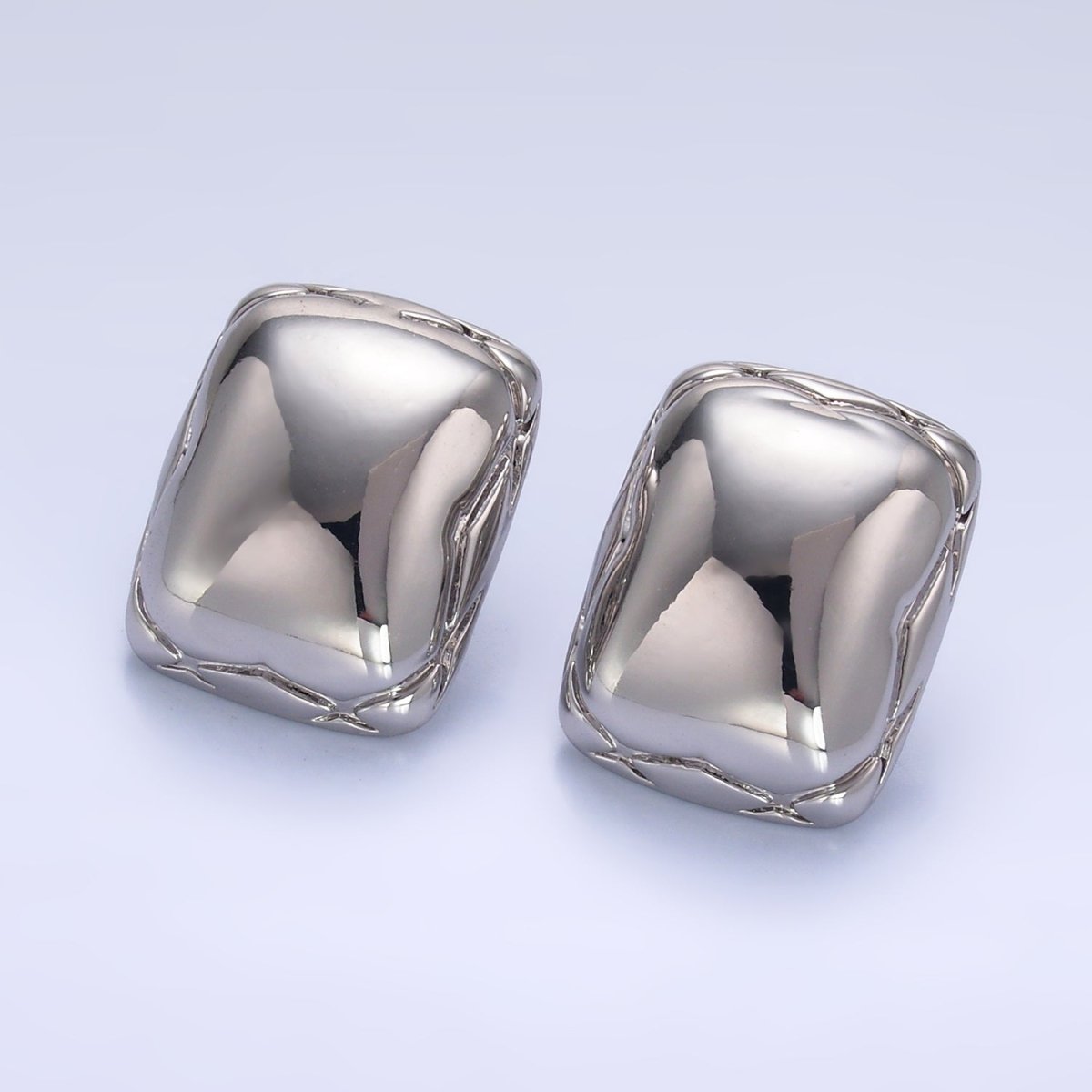 24K Gold Filled Rounded Rectangular Stud Earrings in Gold & Silver | AB901 AB902