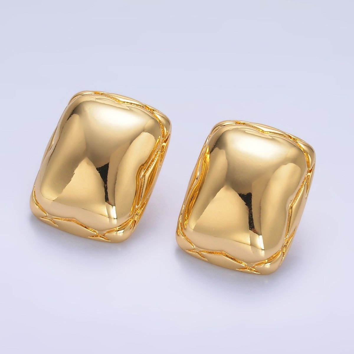 24K Gold Filled Rounded Rectangular Stud Earrings in Gold & Silver | AB901 AB902