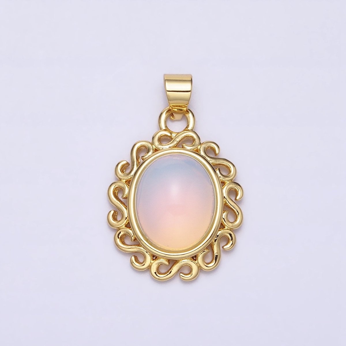24k Gold Filled Rainbow Moonstone Charms, Gold Making Oval Moonstone Cabochon Pendant AA283 - DLUXCA