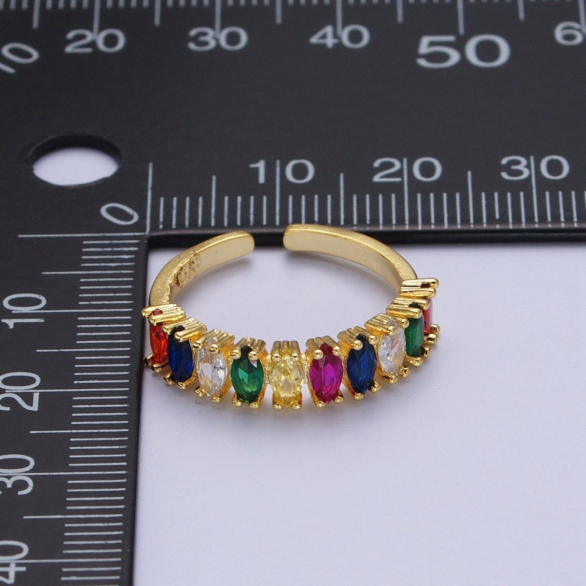 24K Gold Filled Rainbow Multicolor Marquise Lined CZ Rings | O-159
