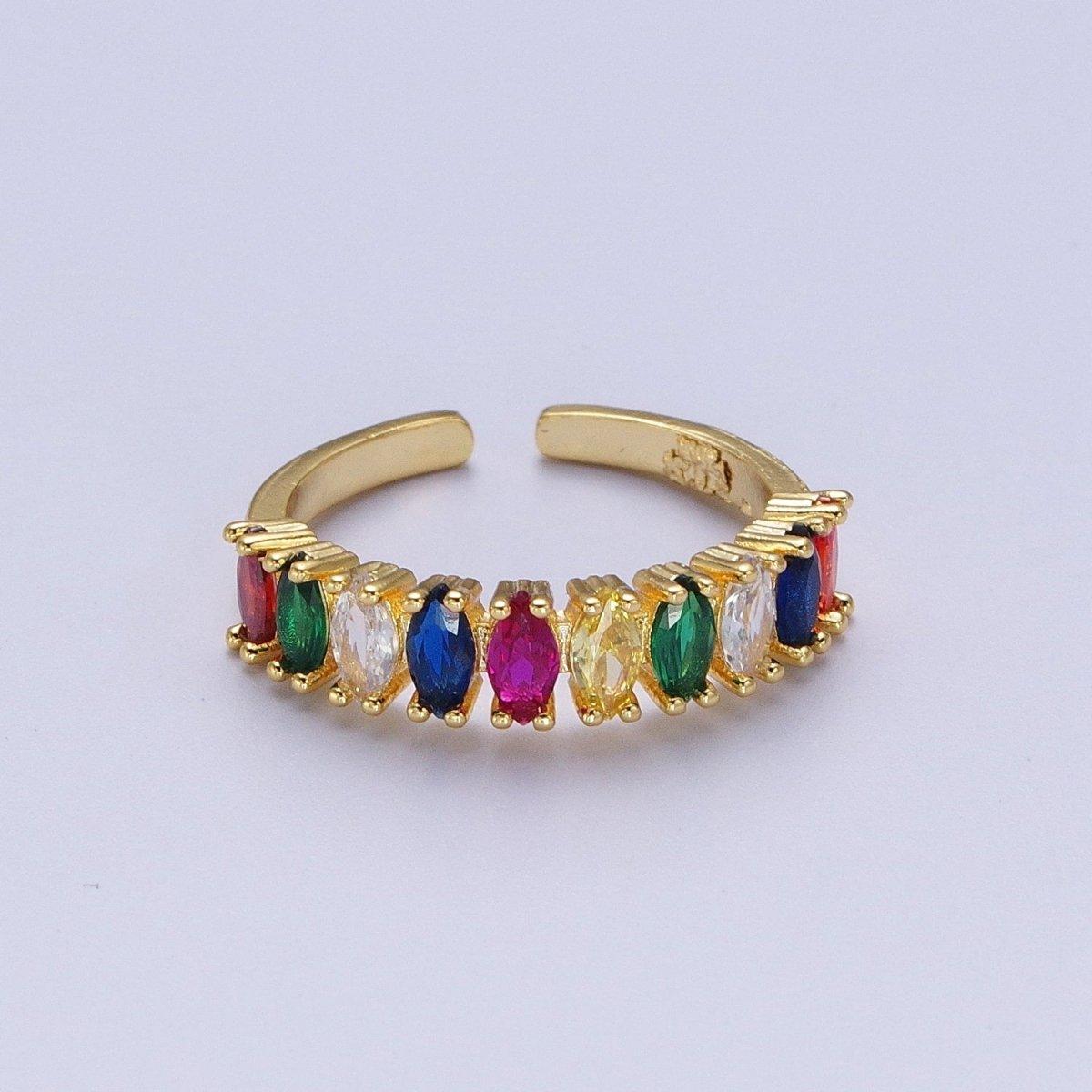 24K Gold Filled Rainbow Multicolor Marquise Lined CZ Rings | O-159