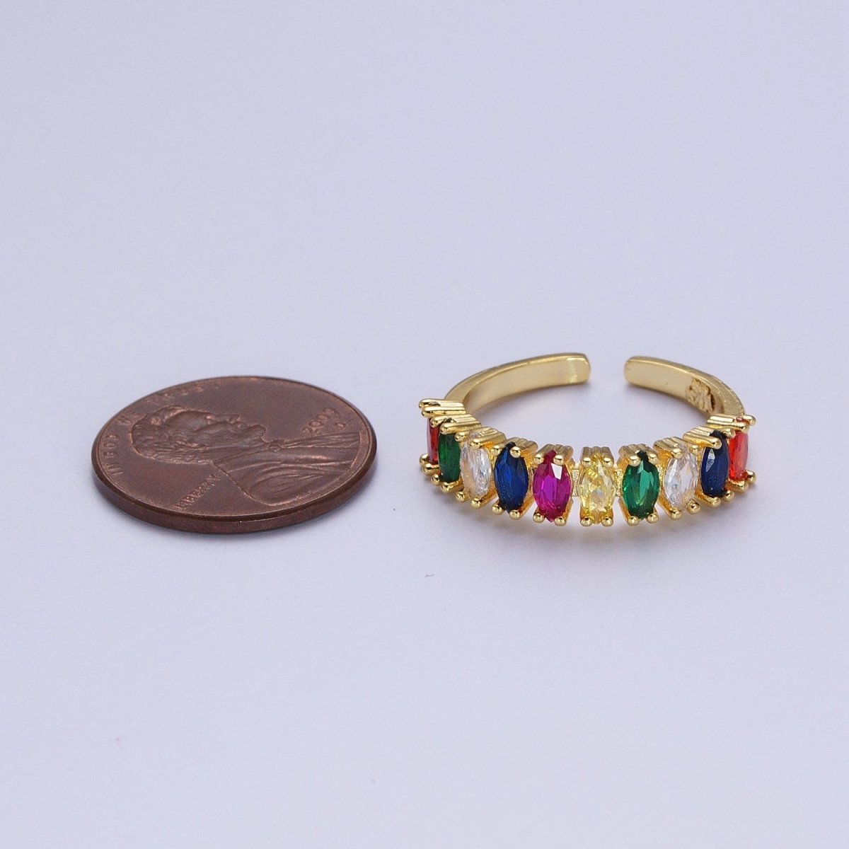 24K Gold Filled Rainbow Multicolor Marquise Lined CZ Rings | O-159