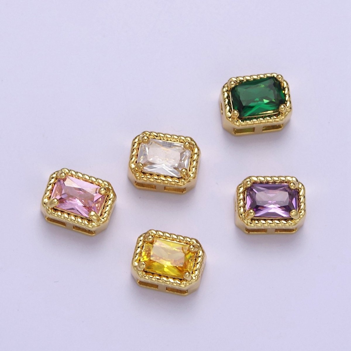 24K Gold Filled Rectangle Bead Spacer CZ Micro Pave Square Spacer Bead Connector Charm Bracelet Necklace for DIY Jewelry Making Supply B-334 - B-335