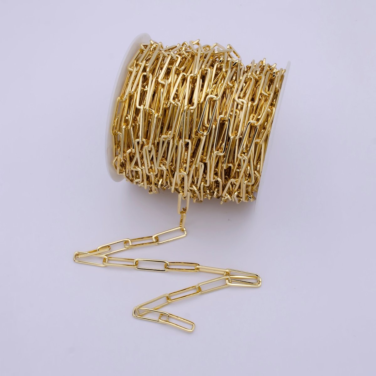 24K Gold Filled Rectangular Paper Clip Unfinished Chain, 21.5mmX7mm Width Paperclip Chain For Jewelry Making | ROLL-696 Clearance Pricing - DLUXCA