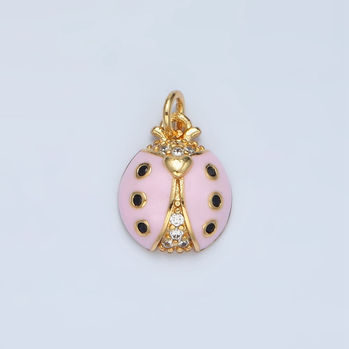 24K Gold Filled Red and Pink Enamel CZ Micro Paved Ladybug Insect Animal Charm | AG-622