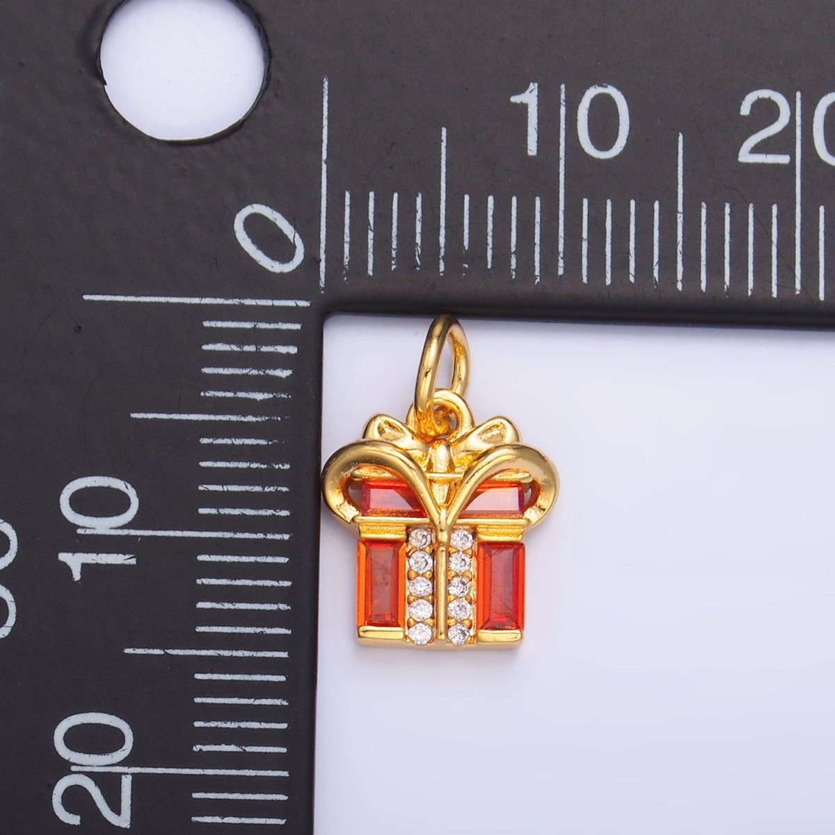 24K Gold Filled Red Baguette CZ Present Gift Charm | M178 - DLUXCA
