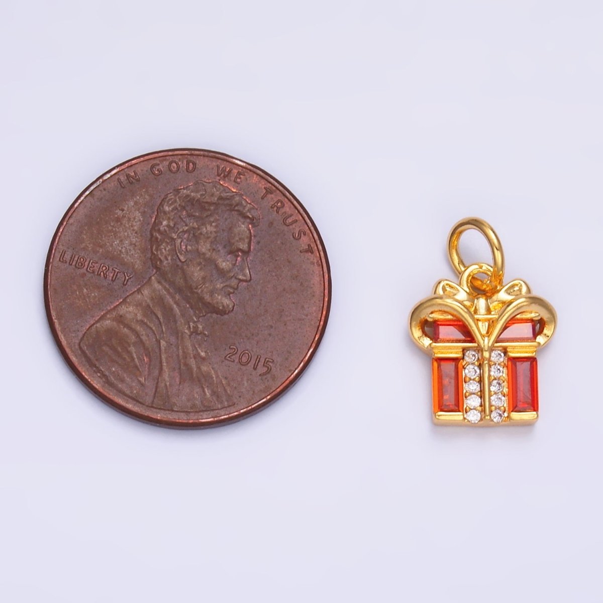 24K Gold Filled Red Baguette CZ Present Gift Charm | M178 - DLUXCA