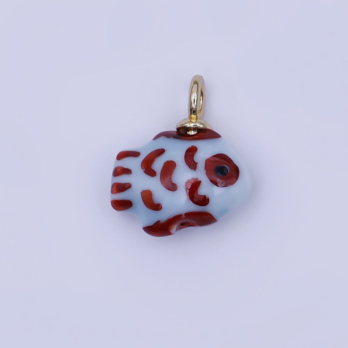 24K Gold Filled Red - Blue Clownfish Ceramic Drop Pendant | N146 - DLUXCA