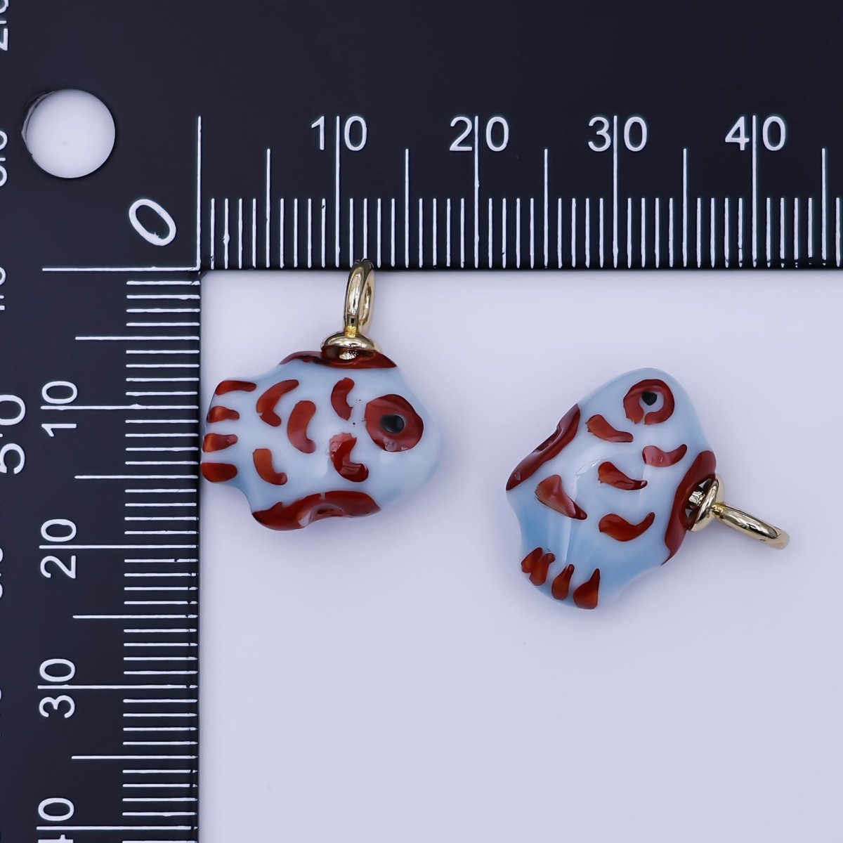 24K Gold Filled Red - Blue Clownfish Ceramic Drop Pendant | N146 - DLUXCA