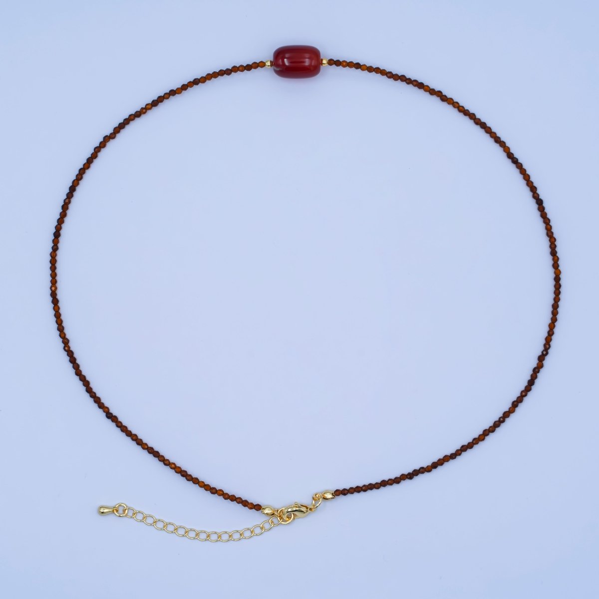 24K Gold Filled Red Carnelian Gemstone Bead 17 Inch Necklace | WA - 2962 - DLUXCA