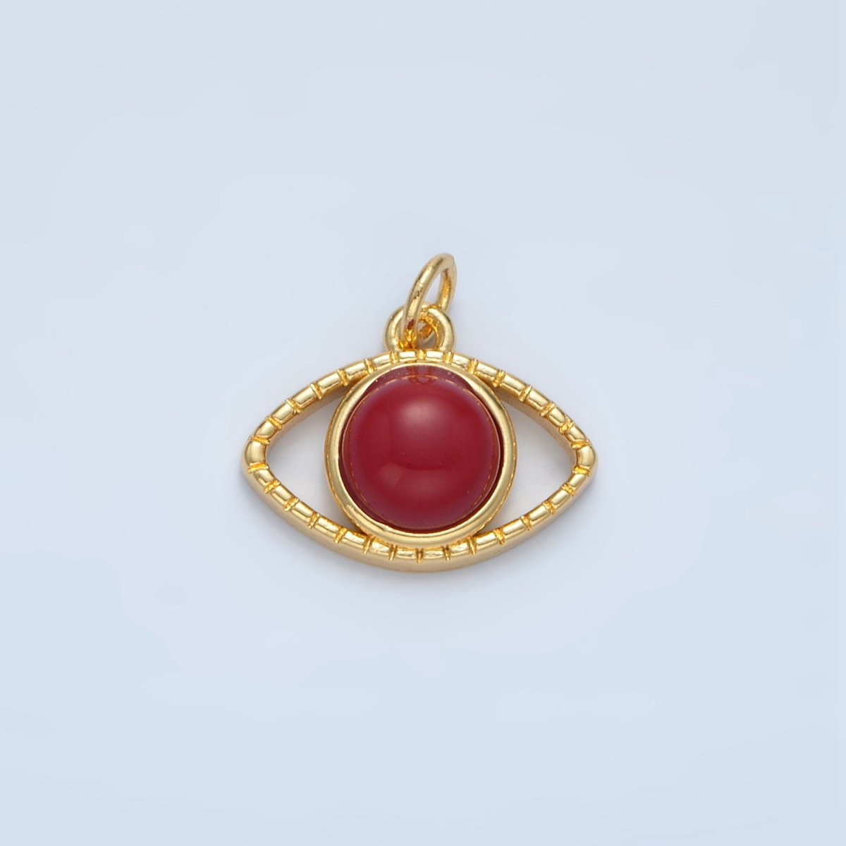 24K Gold Filled Red Carnelian Gemstone Open Evil Eye Charm | X593 - DLUXCA