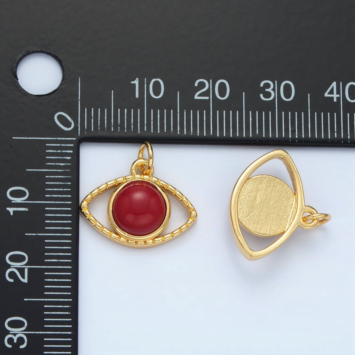 24K Gold Filled Red Carnelian Gemstone Open Evil Eye Charm | X593 - DLUXCA