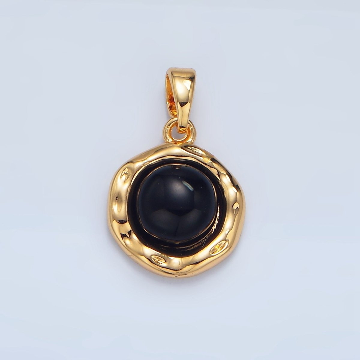 24K Gold Filled Red Carnelian, Green Aventurine, Black Onyx Hammered Molten Bezel Pendant in Gold & Silver | AA969 AA974 AA987