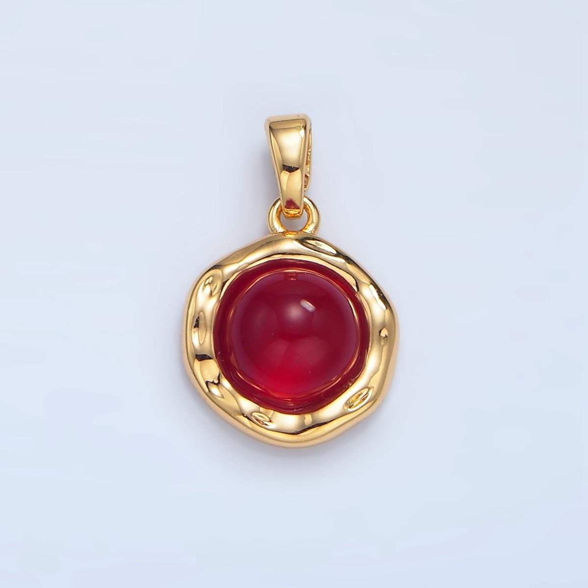 24K Gold Filled Red Carnelian, Green Aventurine, Black Onyx Hammered Molten Bezel Pendant in Gold & Silver | AA969 AA974 AA987
