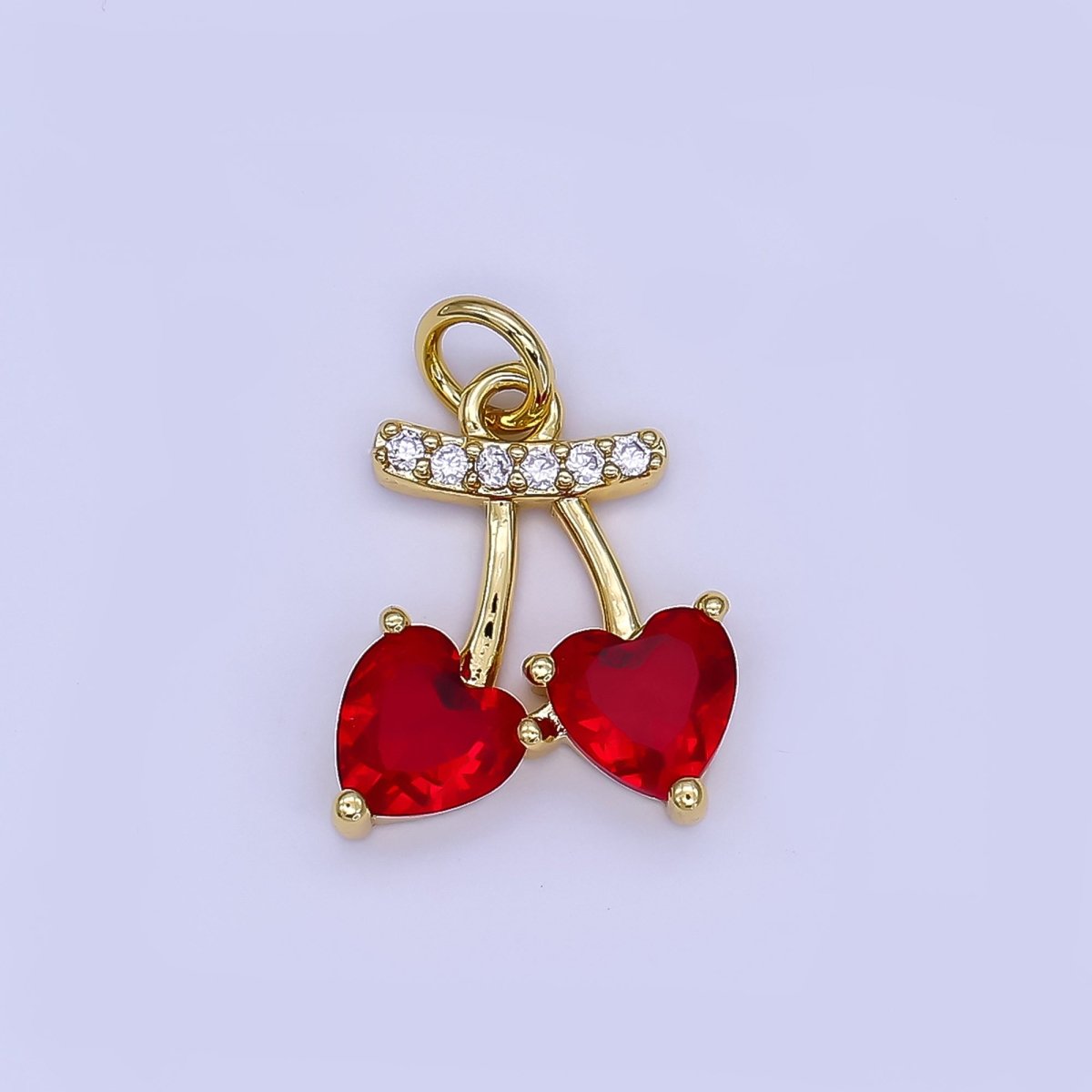 24K Gold Filled Red Cherry Heart Micro Paved CZ Charm | AF500 - DLUXCA