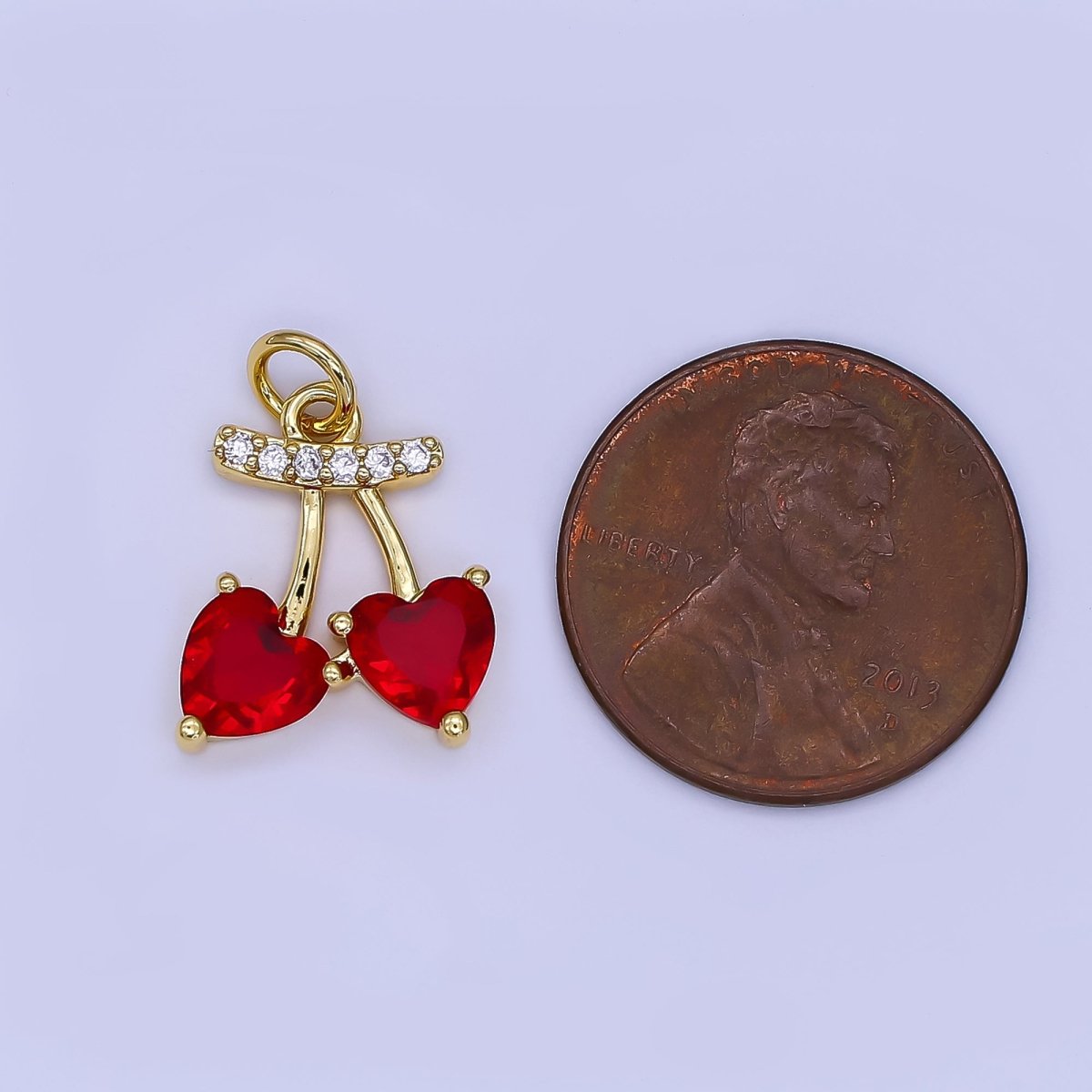 24K Gold Filled Red Cherry Heart Micro Paved CZ Charm | AF500 - DLUXCA