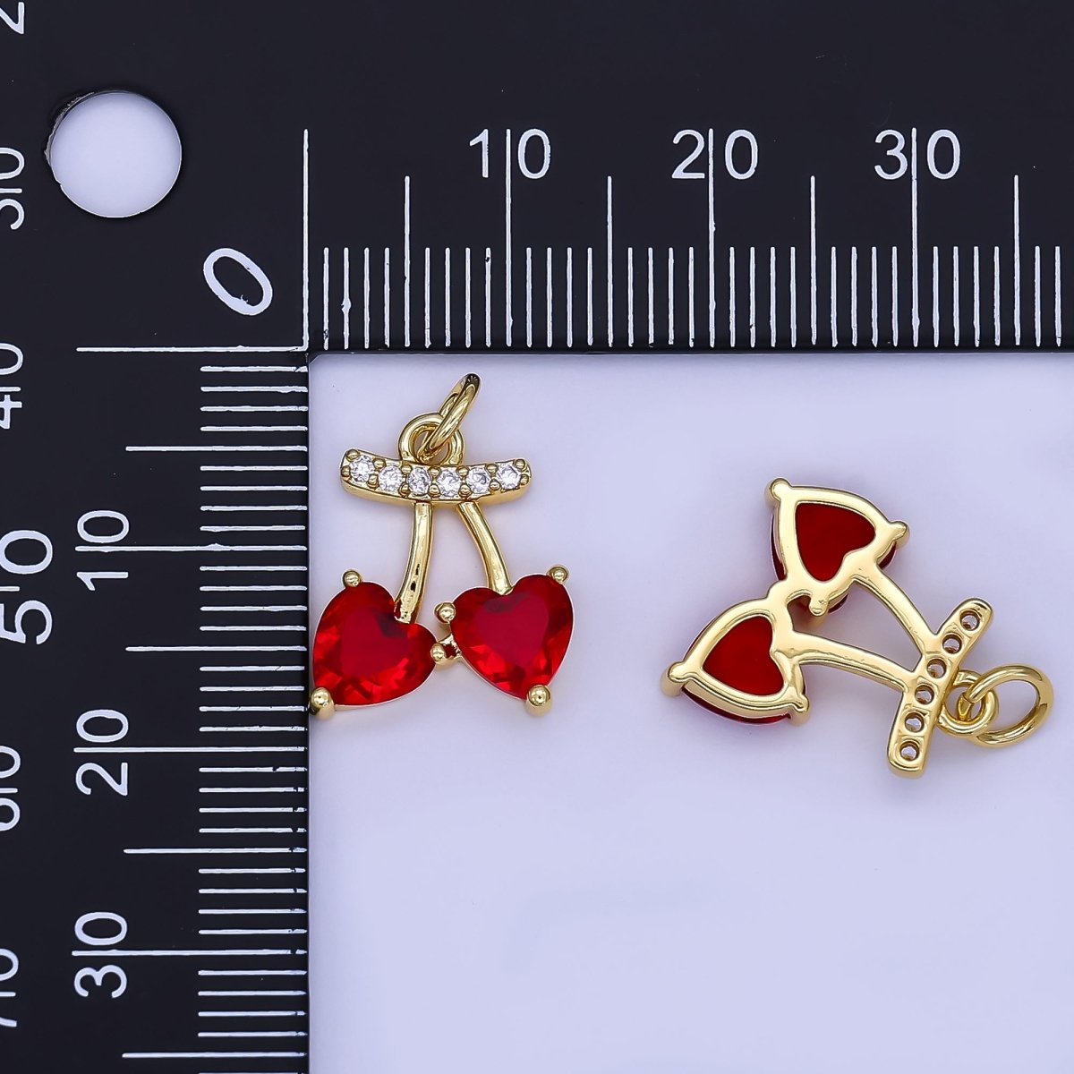 24K Gold Filled Red Cherry Heart Micro Paved CZ Charm | AF500 - DLUXCA