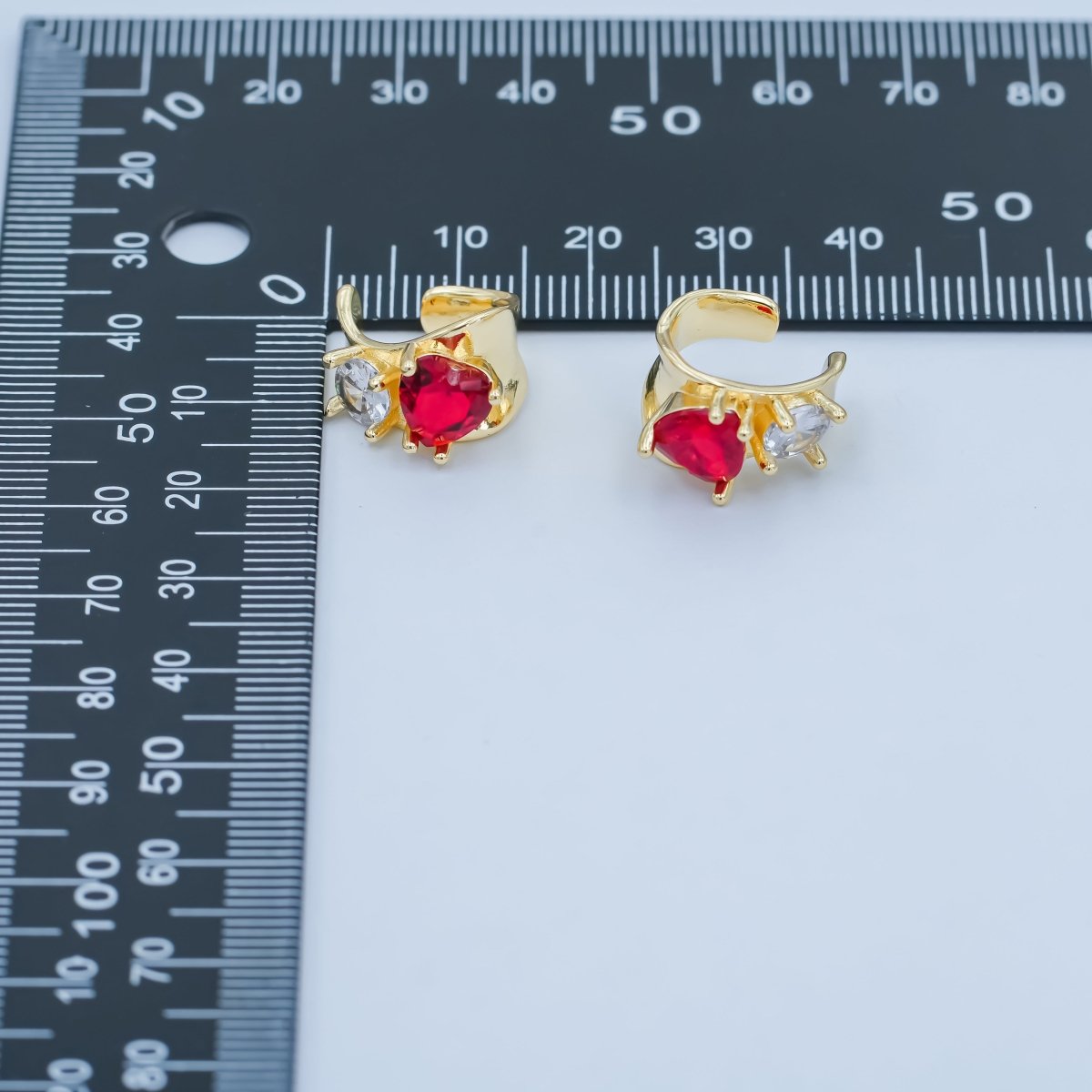 24K Gold Filled Red Clear CZ Geometric Band Ear Cuff Earring | AI031 - DLUXCA