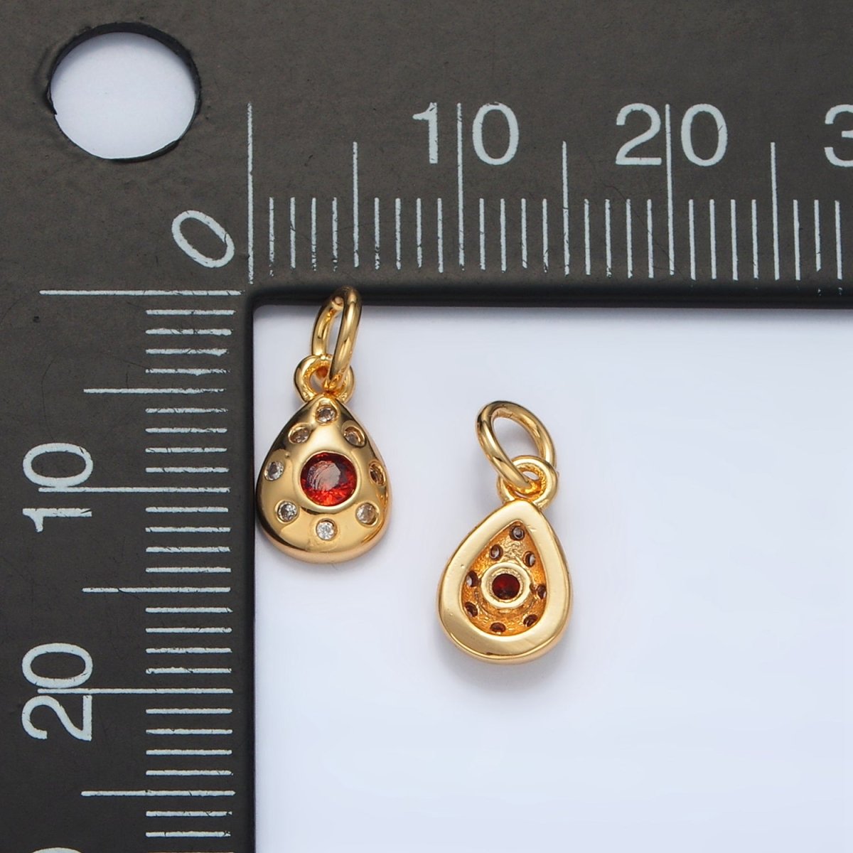 24K Gold Filled Red CZ Dotted Teardrop Mini Charm | AG937 - DLUXCA