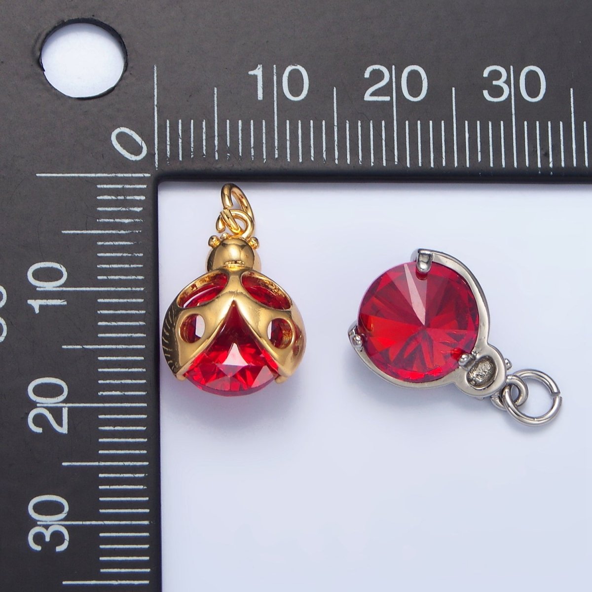 24K Gold Filled Red CZ Ladybug Insect Charm in Gold & Silver | W063
