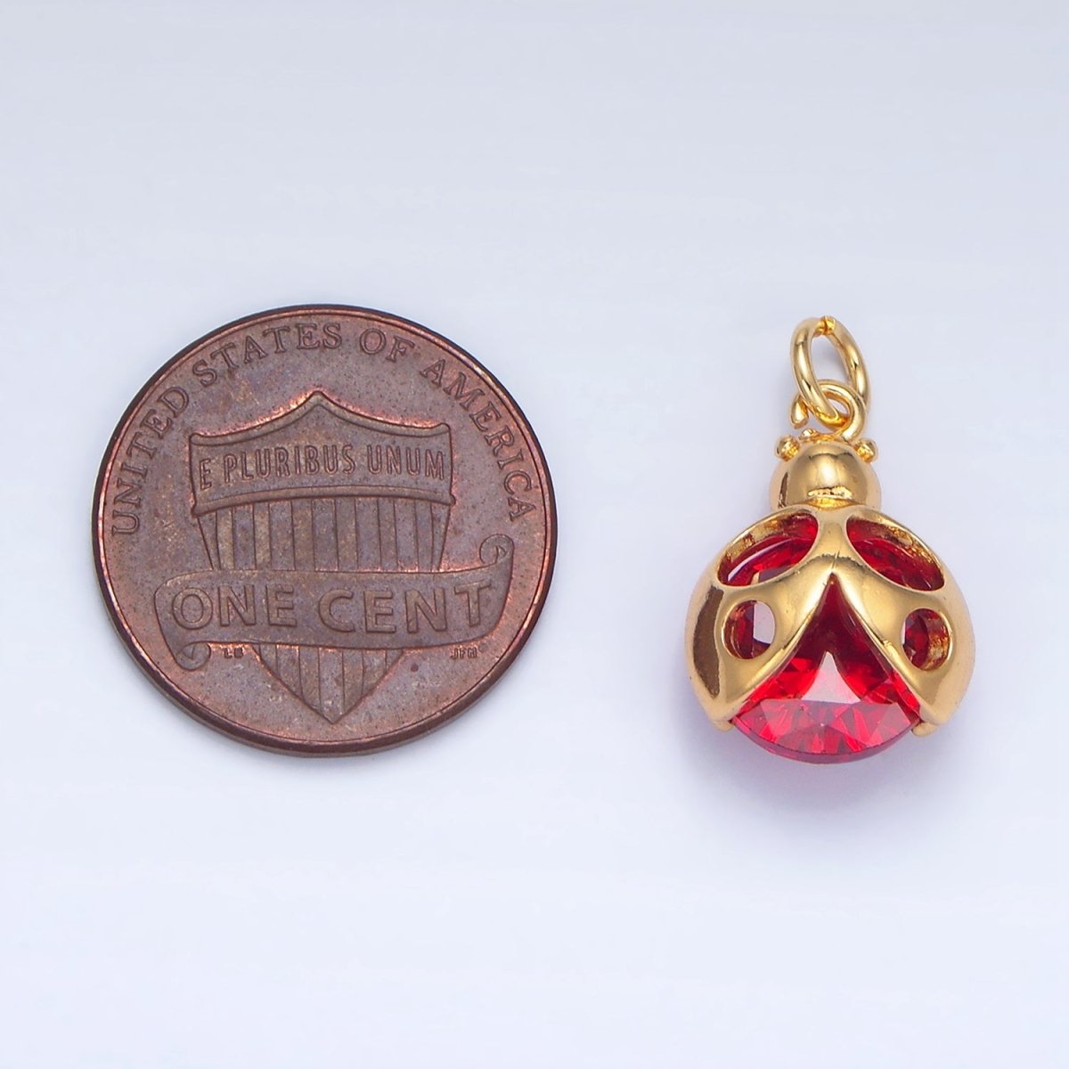 24K Gold Filled Red CZ Ladybug Insect Charm in Gold & Silver | W063