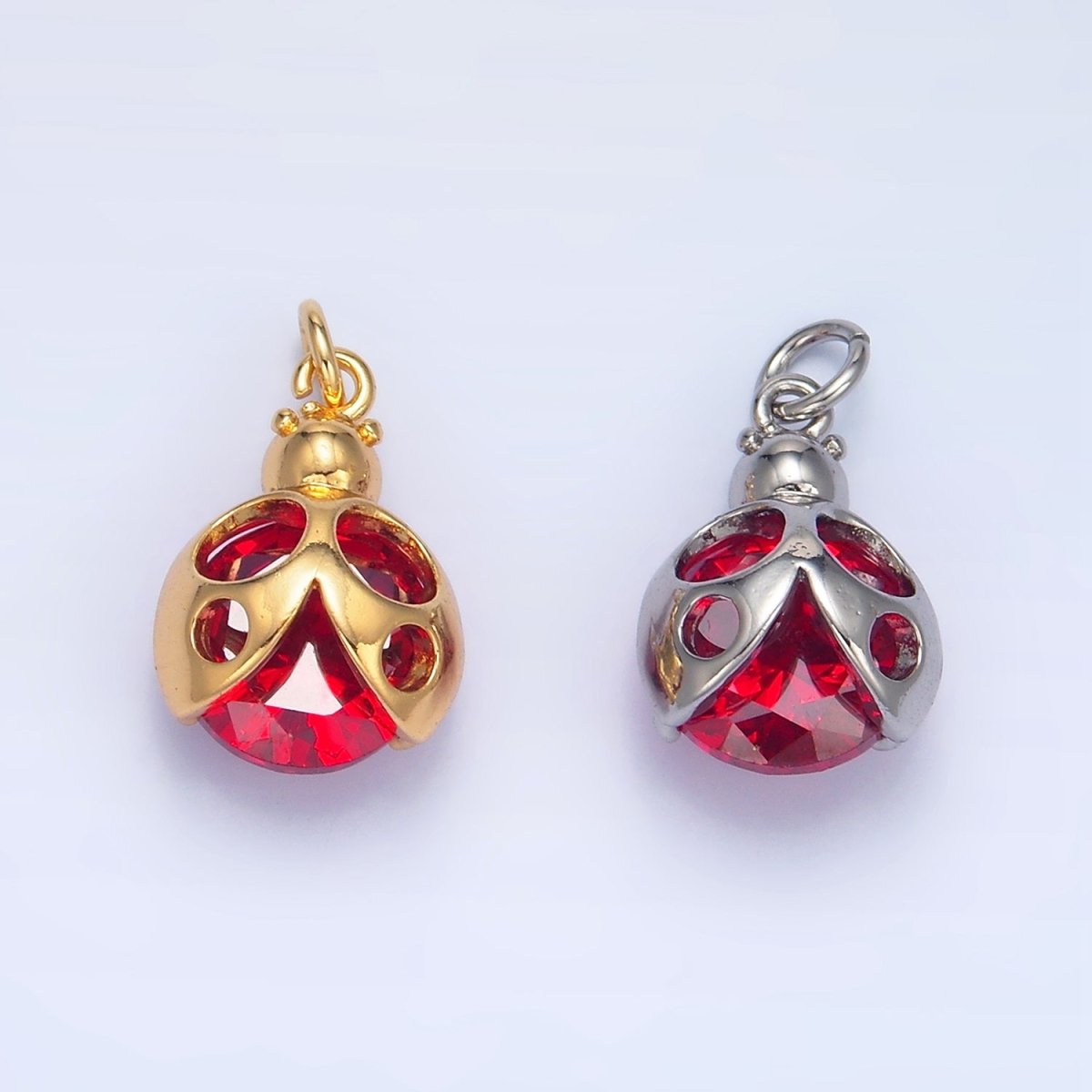 24K Gold Filled Red CZ Ladybug Insect Charm in Gold & Silver | W063
