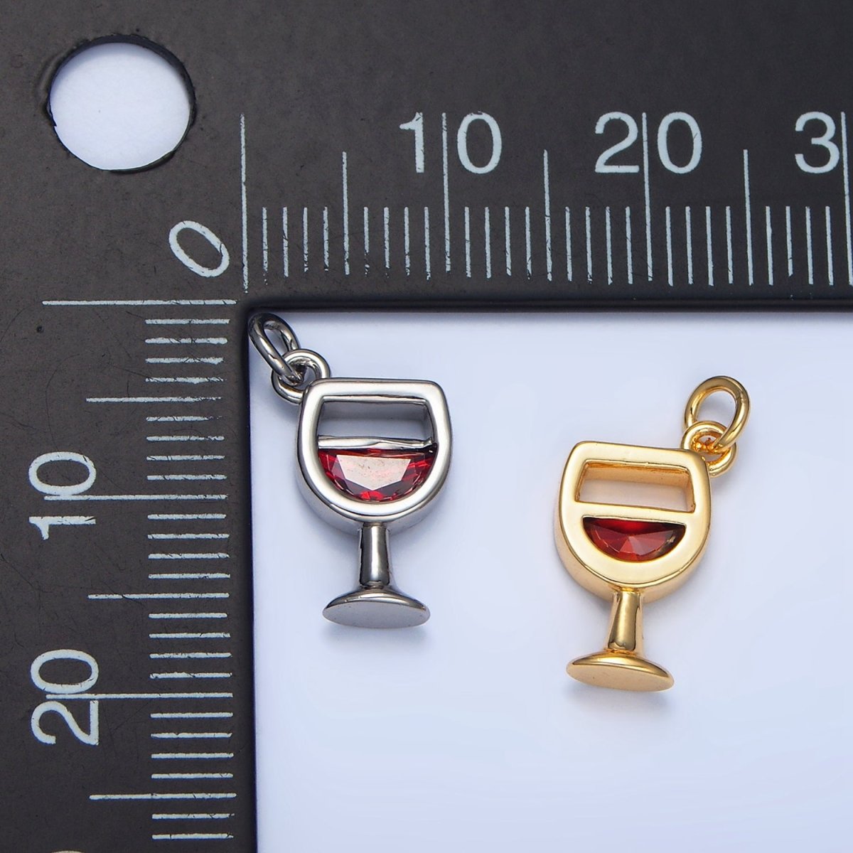 24K Gold Filled Red CZ Red Wine Alcoholic Drink Charm in Gold & Silver | W080