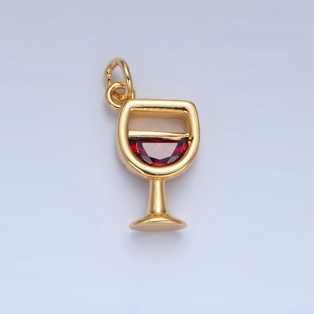 24K Gold Filled Red CZ Red Wine Alcoholic Drink Charm in Gold & Silver | W080