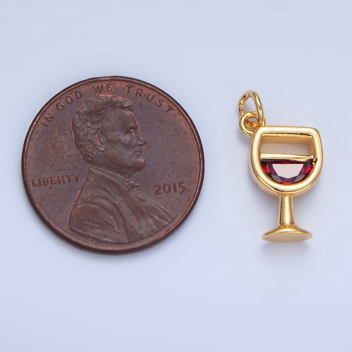 24K Gold Filled Red CZ Red Wine Alcoholic Drink Charm in Gold & Silver | W080