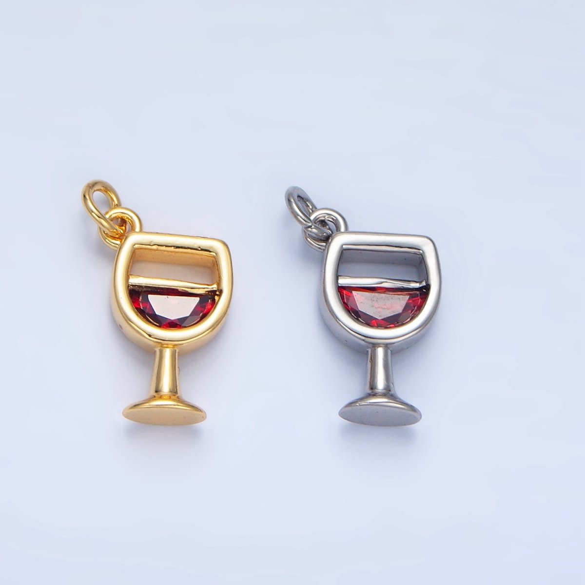 24K Gold Filled Red CZ Red Wine Alcoholic Drink Charm in Gold & Silver | W080