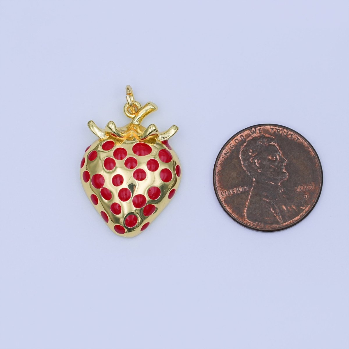 24K Gold Filled Red Dotted Strawberry Fruit Charm | W645 - DLUXCA