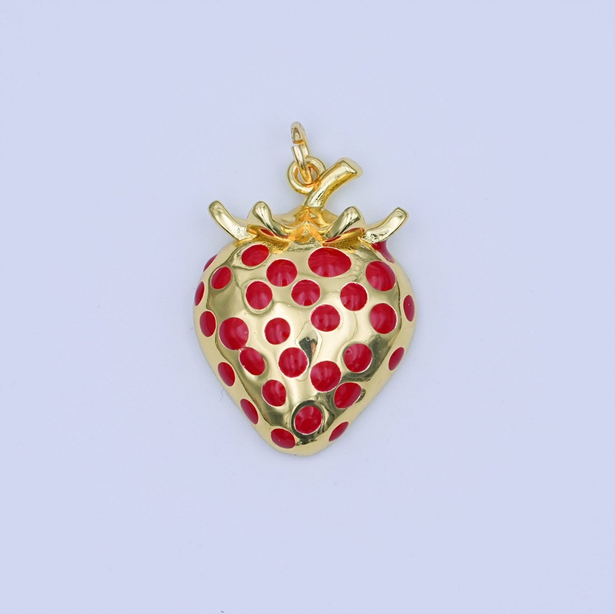 24K Gold Filled Red Dotted Strawberry Fruit Charm | W645 - DLUXCA