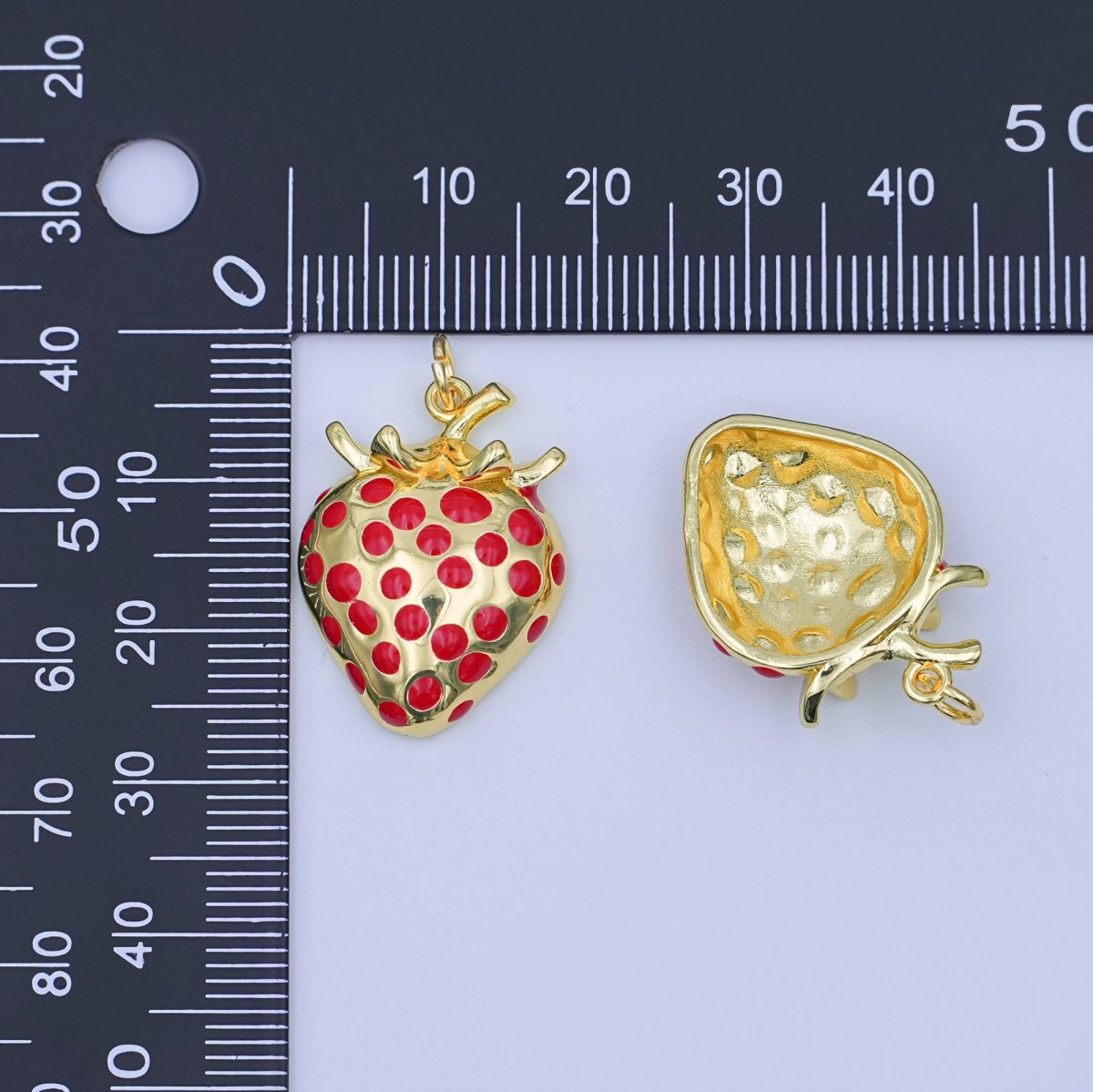 24K Gold Filled Red Dotted Strawberry Fruit Charm | W645 - DLUXCA