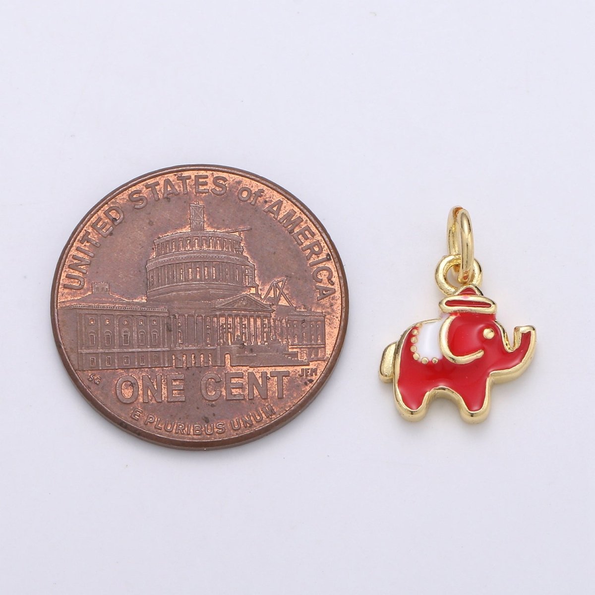 24K Gold Filled Red Elephant Enamel Charm D-931 - DLUXCA