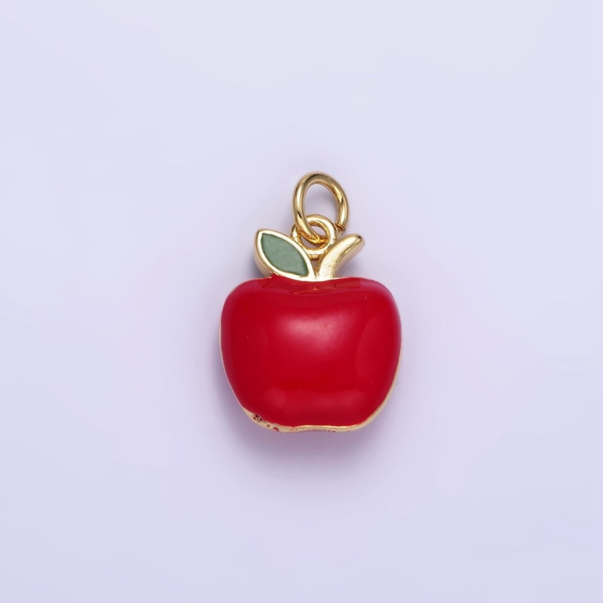 24K Gold Filled Red Enamel Apple Charm 3d Fruit Charm for Teacher Appreciation Gift | D605 - DLUXCA