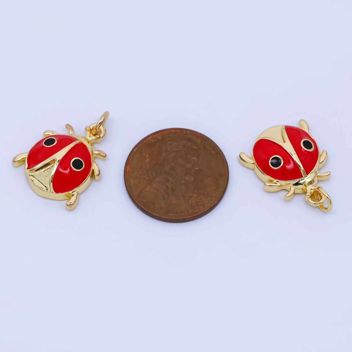 24K Gold Filled Red Enamel Lady Bug Insect Pendant Animal Charm | AJ - 458 - DLUXCA