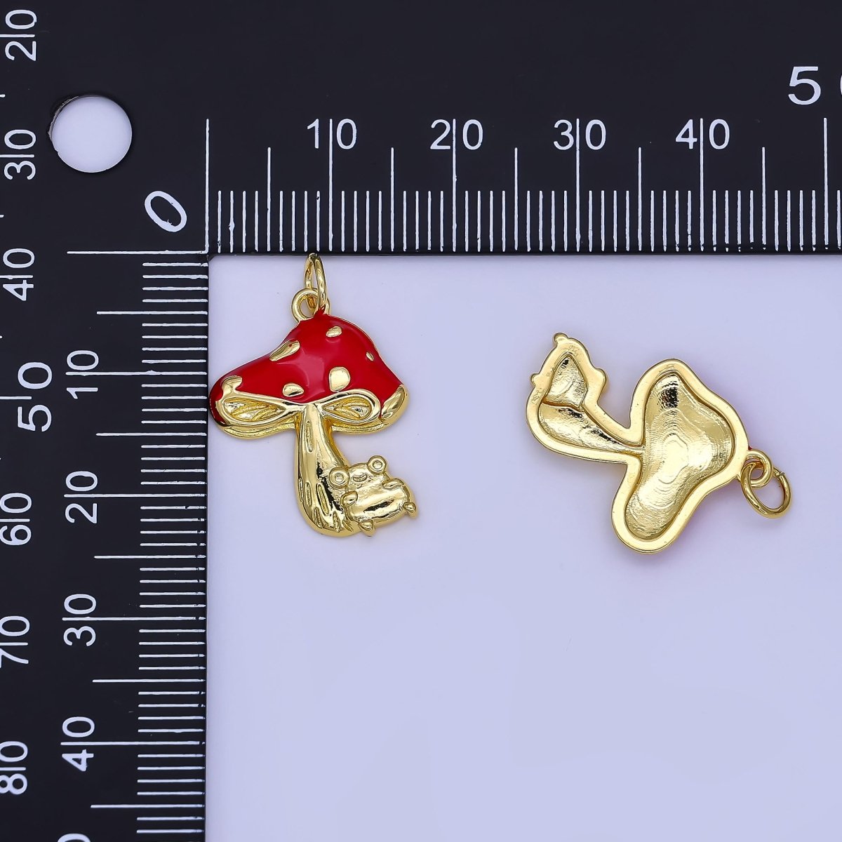 24K Gold Filled Red Enamel Mushroom Plant Charm | AF505 - DLUXCA