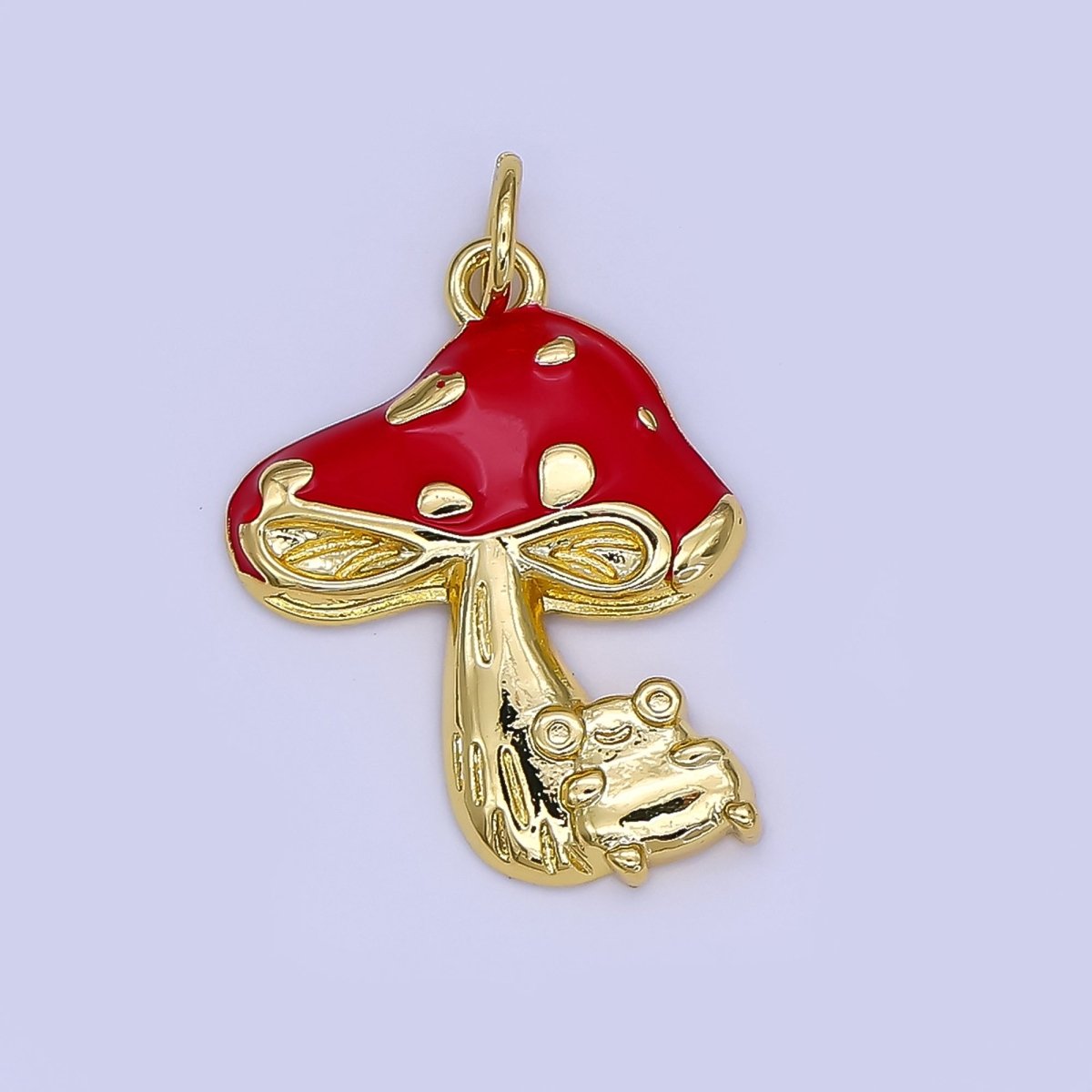24K Gold Filled Red Enamel Mushroom Plant Charm | AF505 - DLUXCA