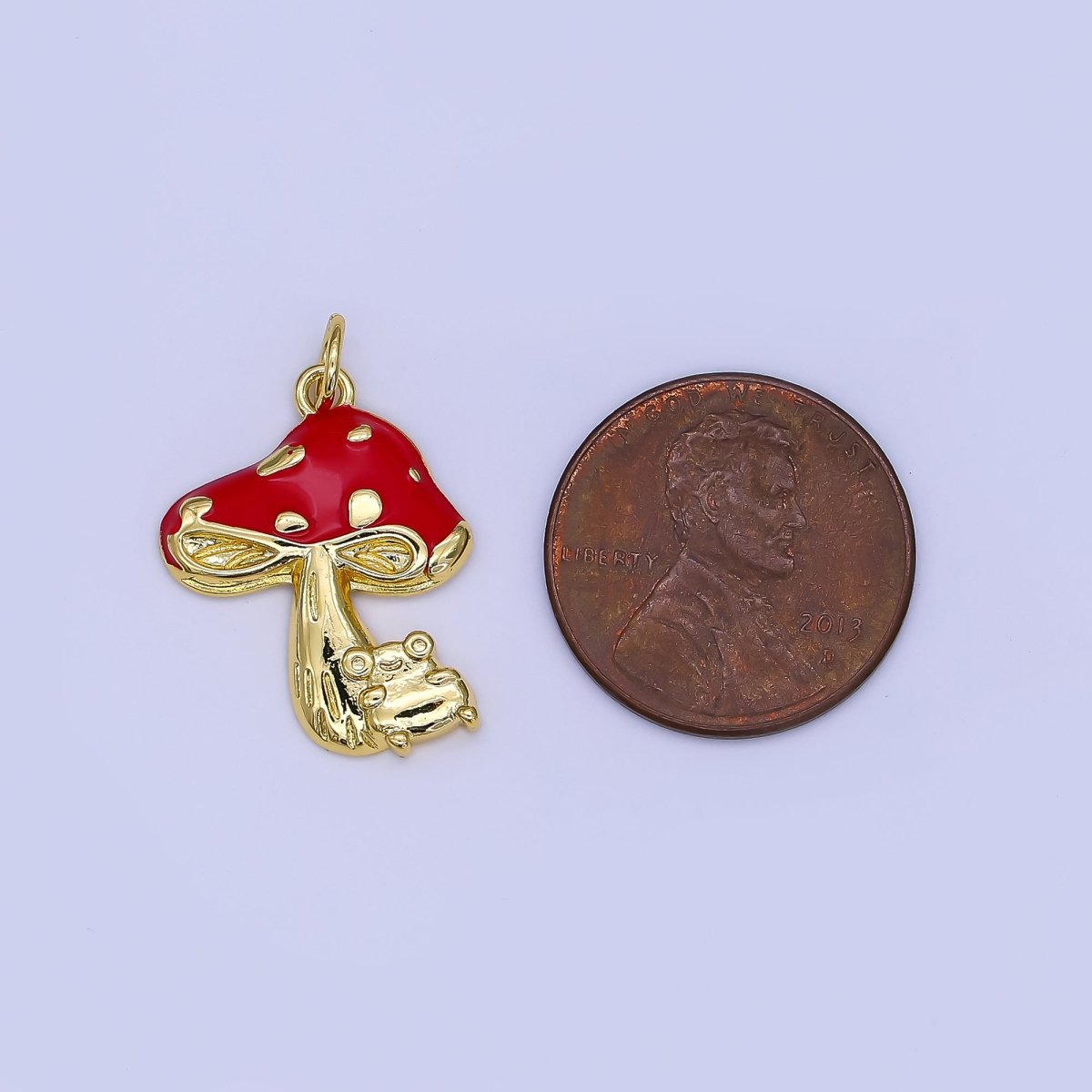 24K Gold Filled Red Enamel Mushroom Plant Charm | AF505 - DLUXCA