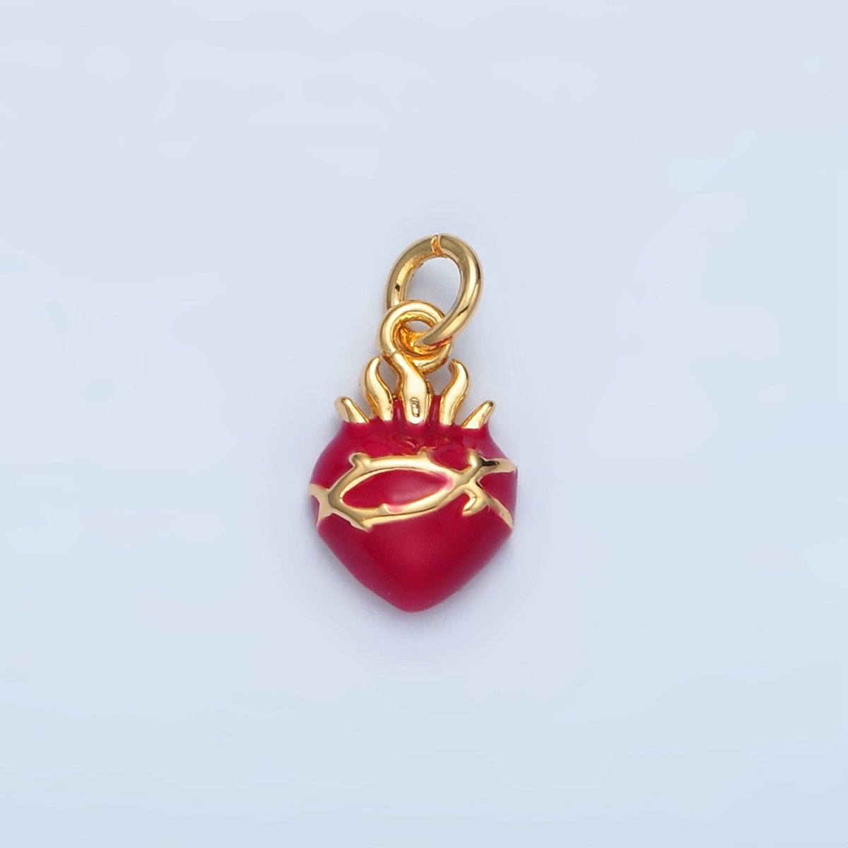 24K Gold Filled Red Enamel Sacred Heart Religious Mini Charm in Gold & Silver | N699