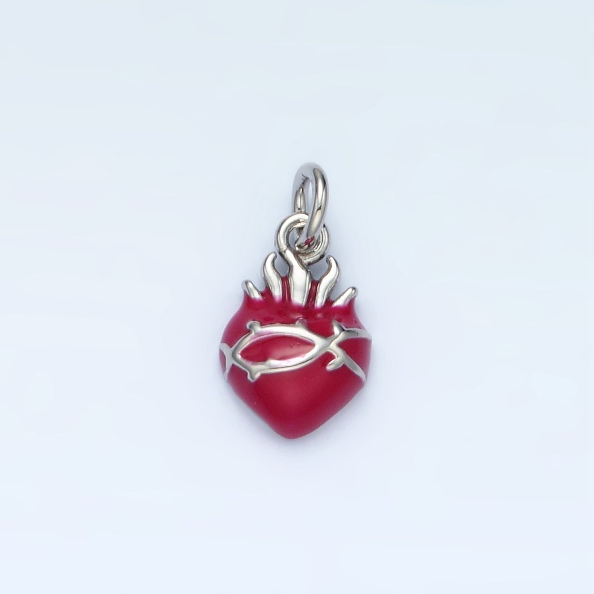 24K Gold Filled Red Enamel Sacred Heart Religious Mini Charm in Gold & Silver | N699