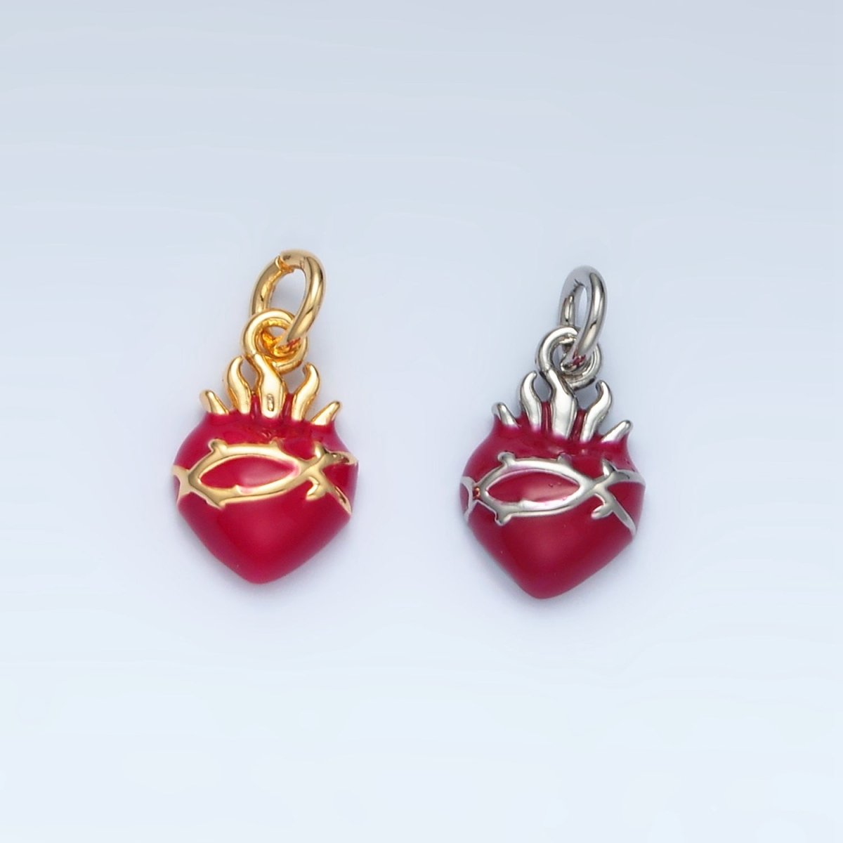 24K Gold Filled Red Enamel Sacred Heart Religious Mini Charm in Gold & Silver | N699