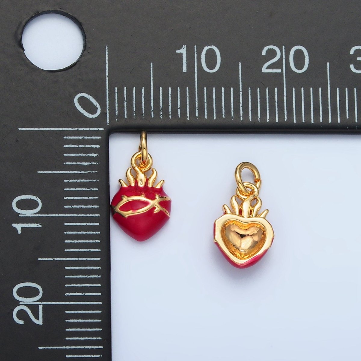 24K Gold Filled Red Enamel Sacred Heart Religious Mini Charm in Gold & Silver | N699