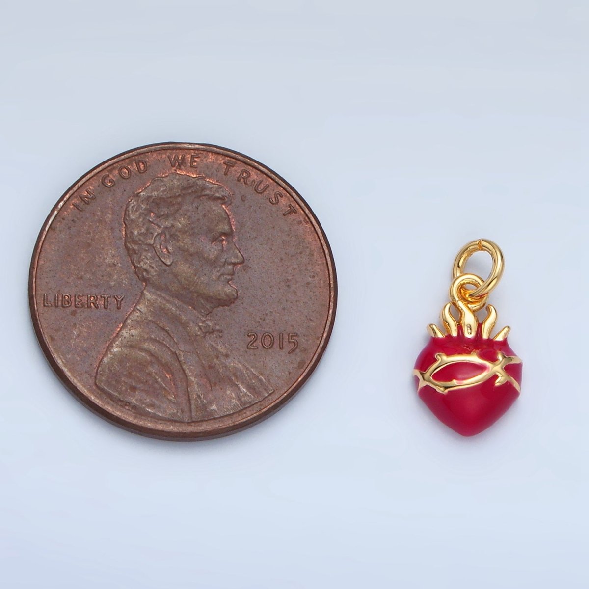 24K Gold Filled Red Enamel Sacred Heart Religious Mini Charm in Gold & Silver | N699