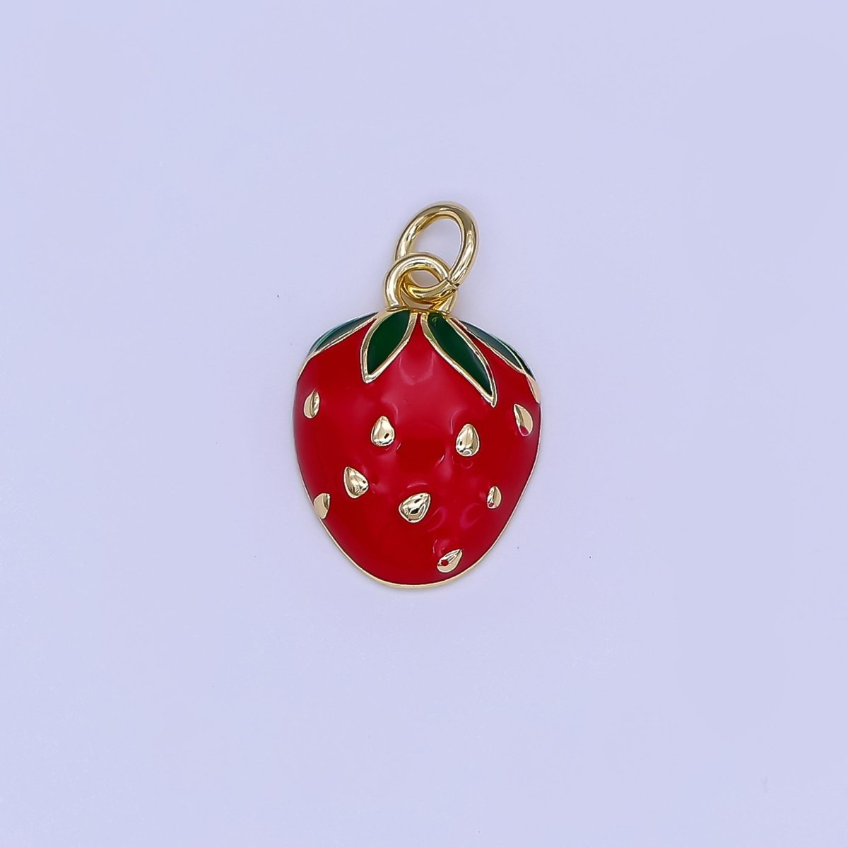 24K Gold Filled Red Enamel Strawberry Mini Charm | AF504 - DLUXCA