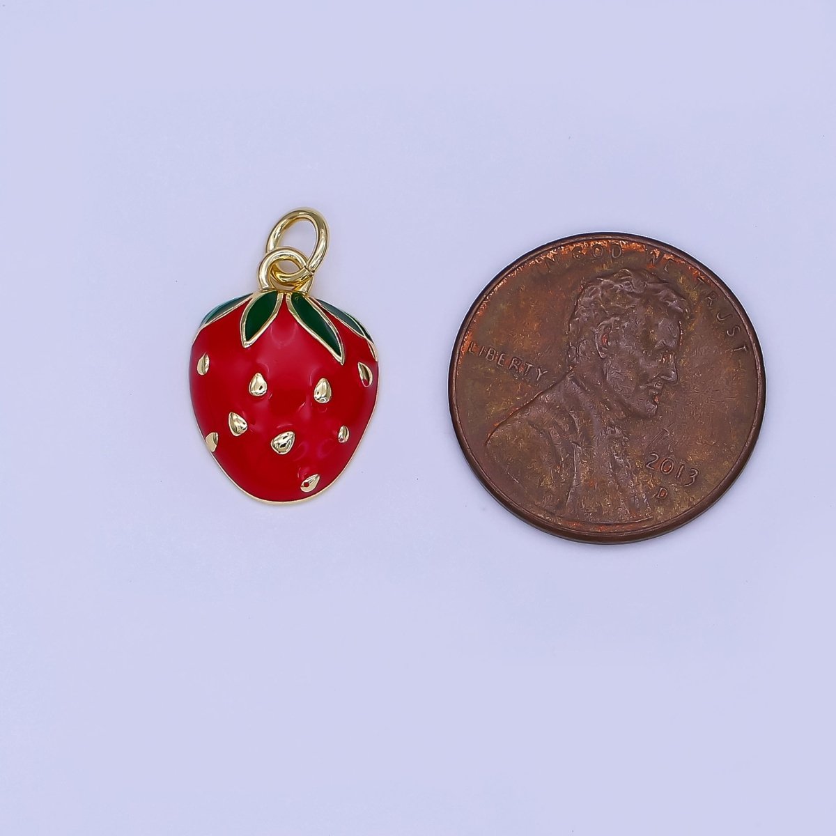 24K Gold Filled Red Enamel Strawberry Mini Charm | AF504 - DLUXCA
