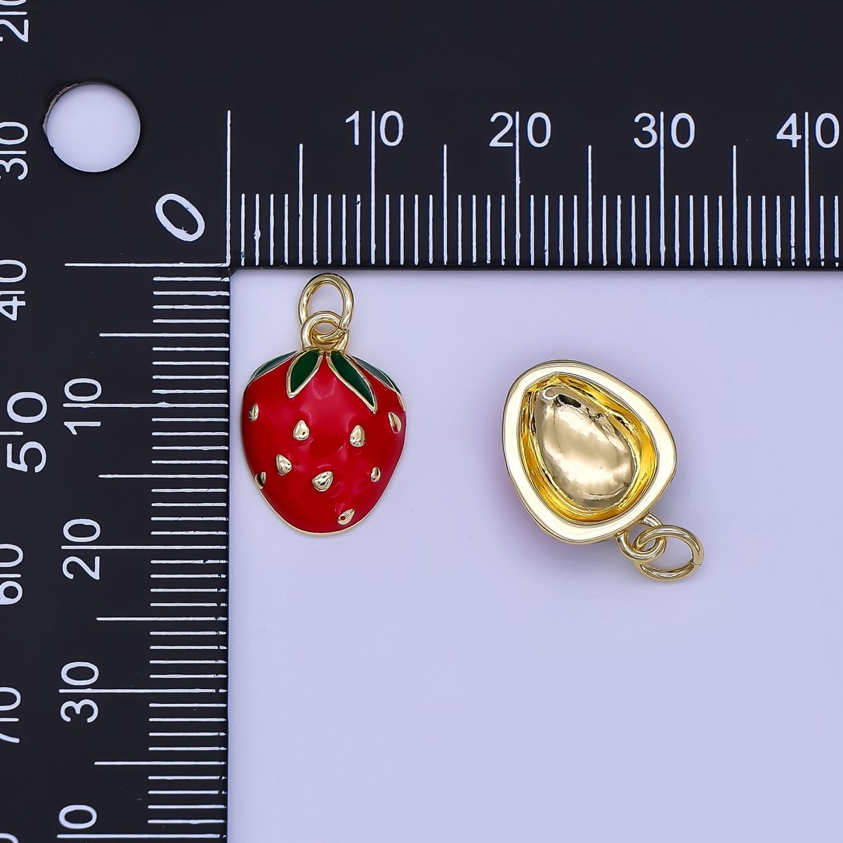 24K Gold Filled Red Enamel Strawberry Mini Charm | AF504 - DLUXCA